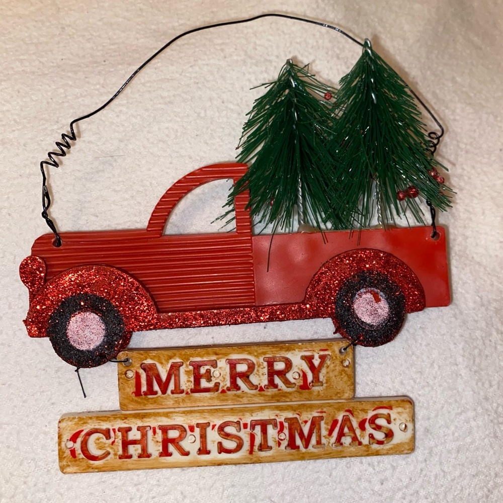 Red vintage Truck Christmas Ornament door hanger holiday decoration
